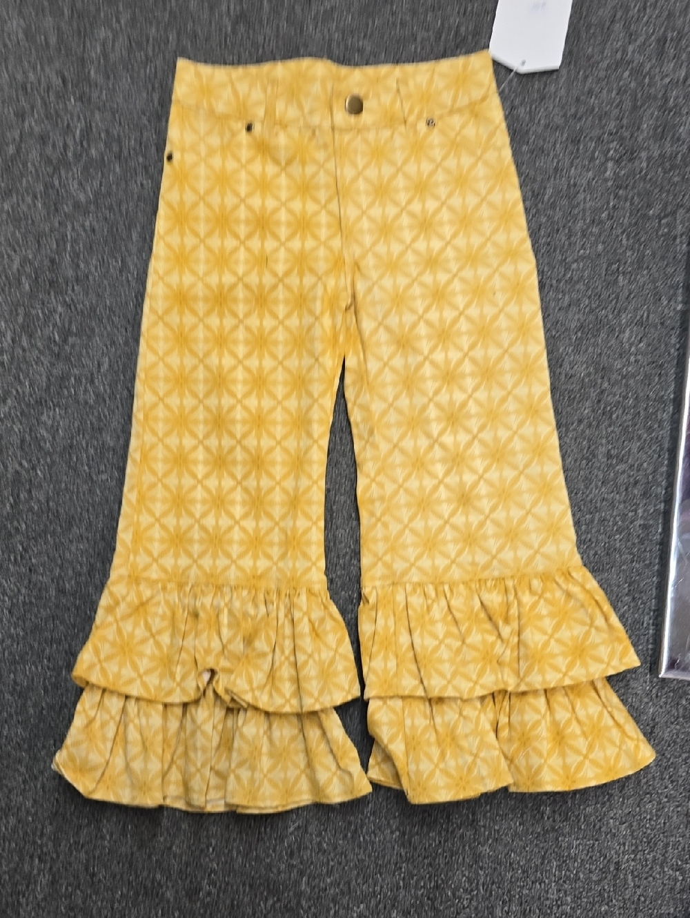 Persnickety Yellow Patterned Ruffle Flare Jeans